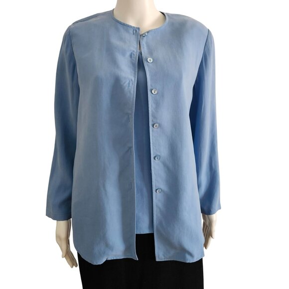 Saks Fifth Avenue Petites 2 Piece Silk Blouse and Tank Blue Womens Size Small - Picture 1 of 10